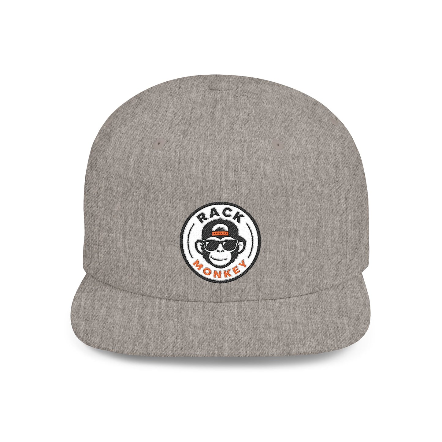 Rack Monkey Embroidered Logo Streetwear Cap -Flat Bill Snapback Hat