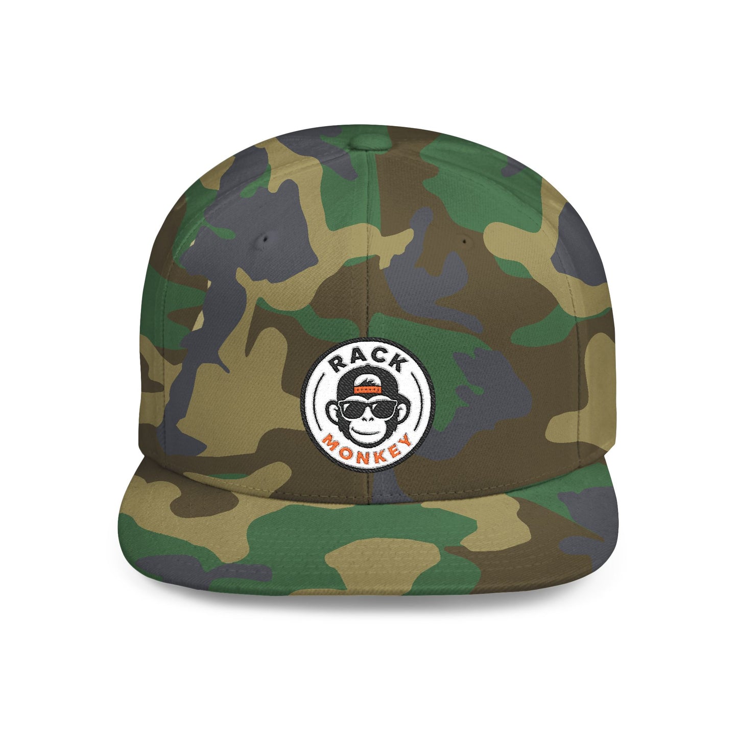 Rack Monkey Embroidered Logo Streetwear Cap -Flat Bill Snapback Hat