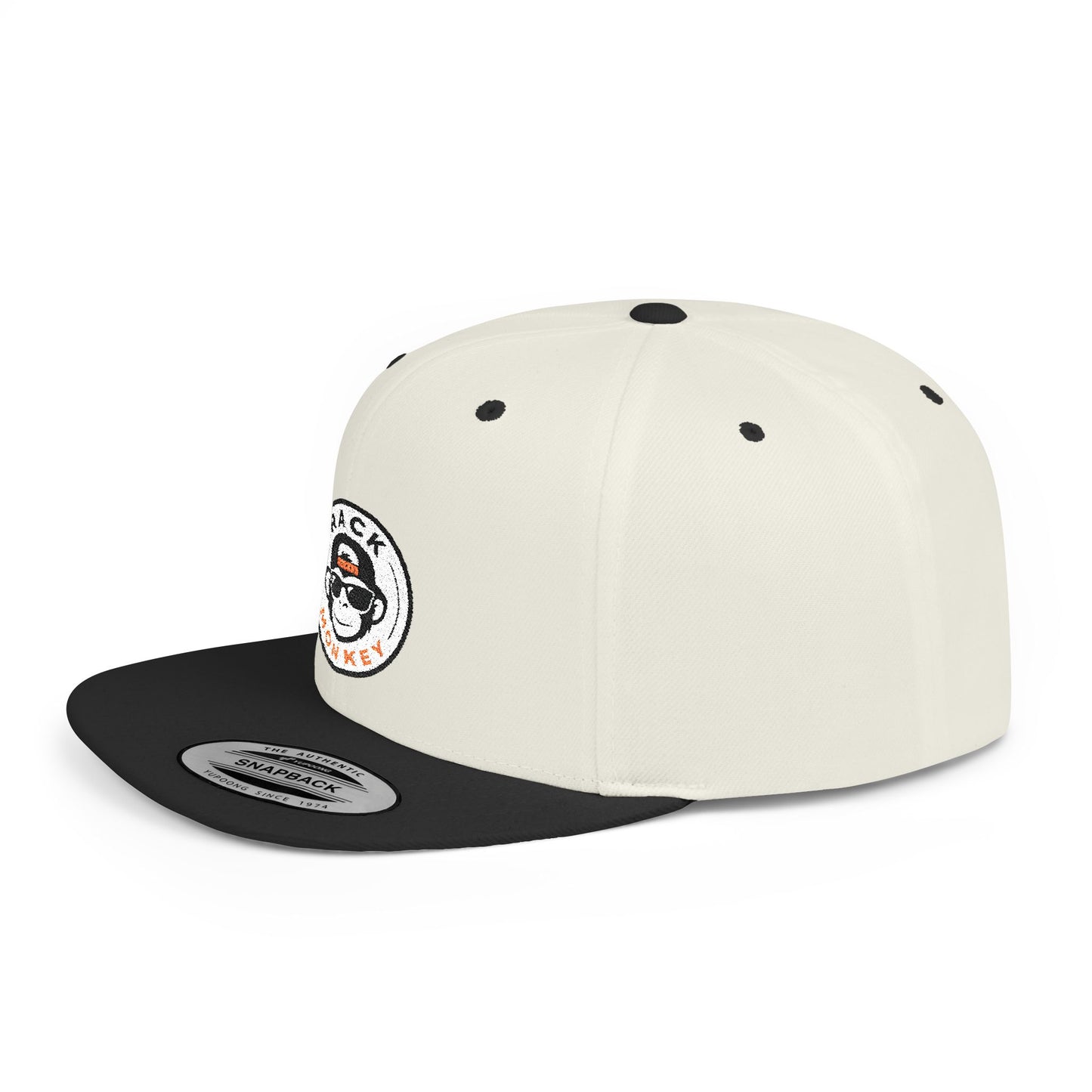 Rack Monkey Embroidered Logo Streetwear Cap -Flat Bill Snapback Hat
