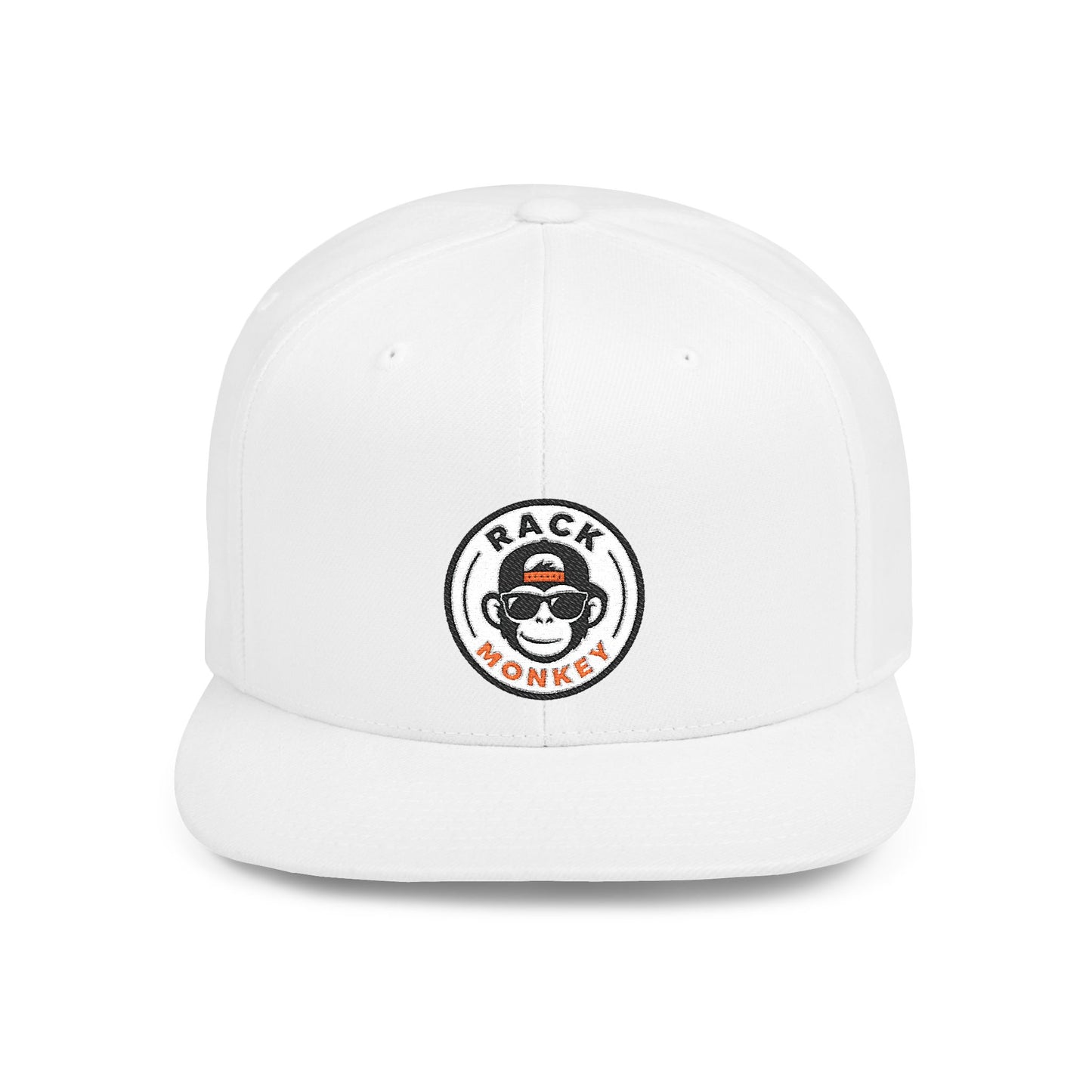 Rack Monkey Embroidered Logo Streetwear Cap -Flat Bill Snapback Hat