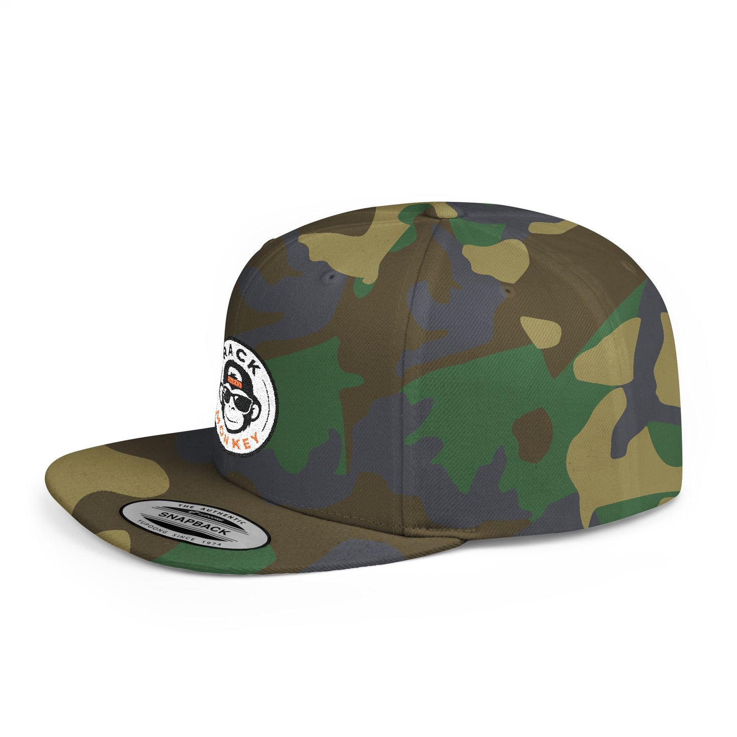 Rack Monkey Embroidered Logo Streetwear Cap -Flat Bill Snapback Hat