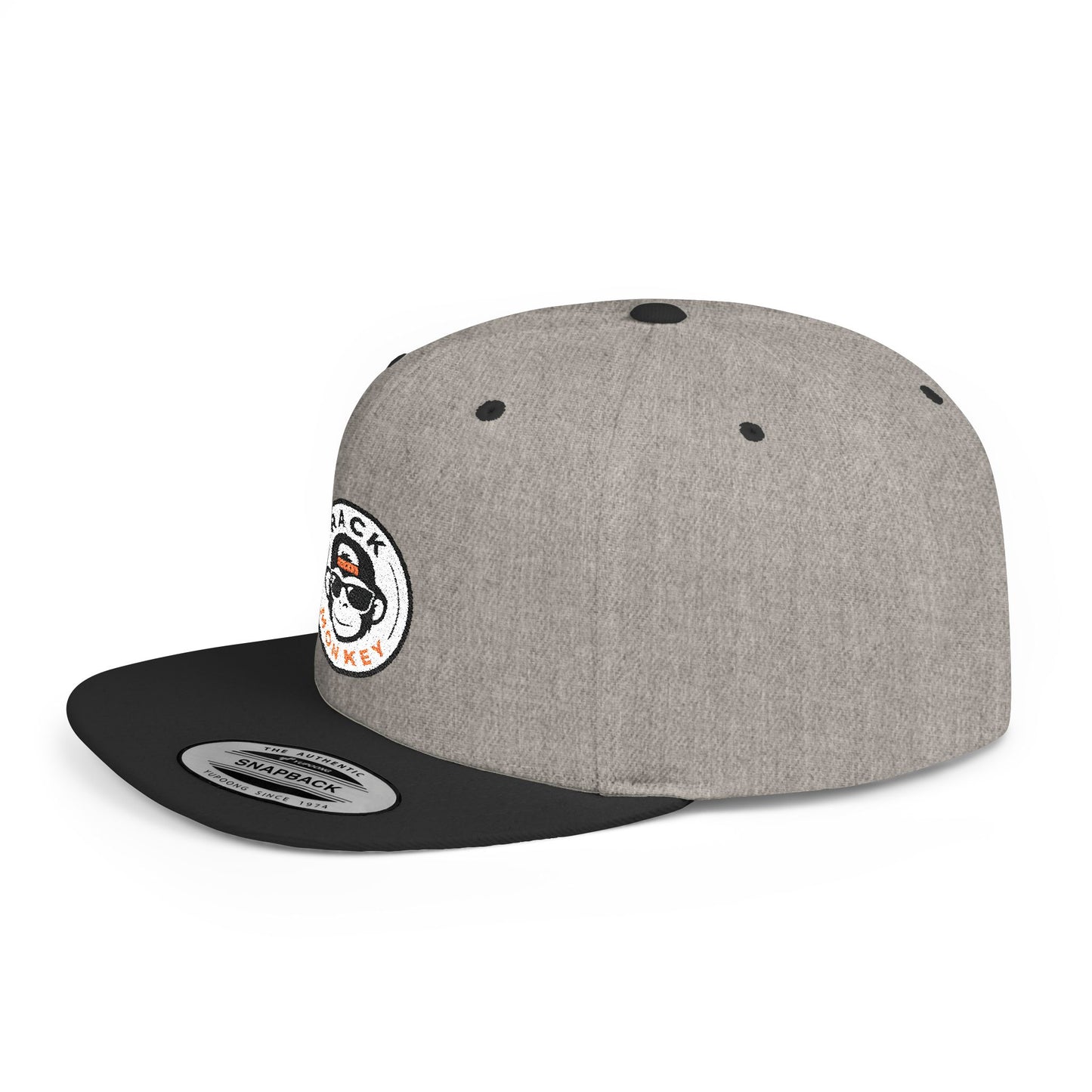 Rack Monkey Embroidered Logo Streetwear Cap -Flat Bill Snapback Hat