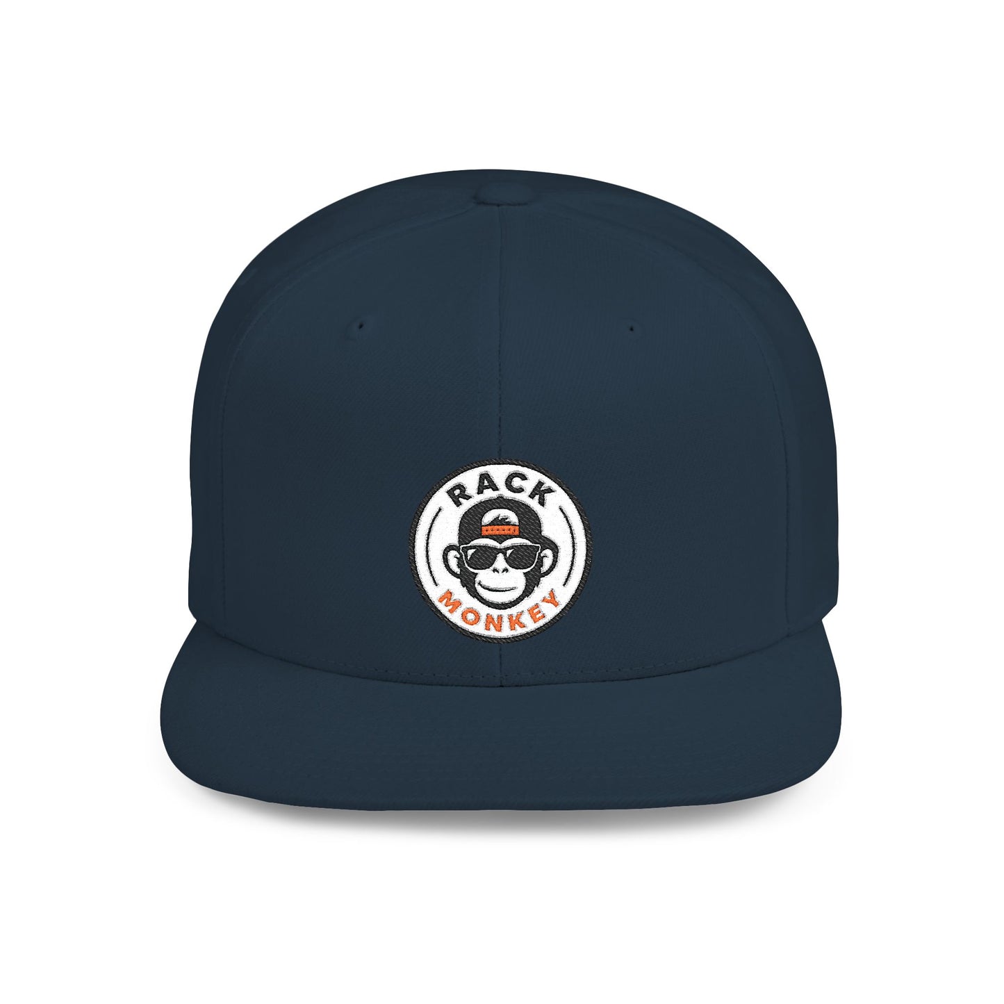 Rack Monkey Embroidered Logo Streetwear Cap -Flat Bill Snapback Hat