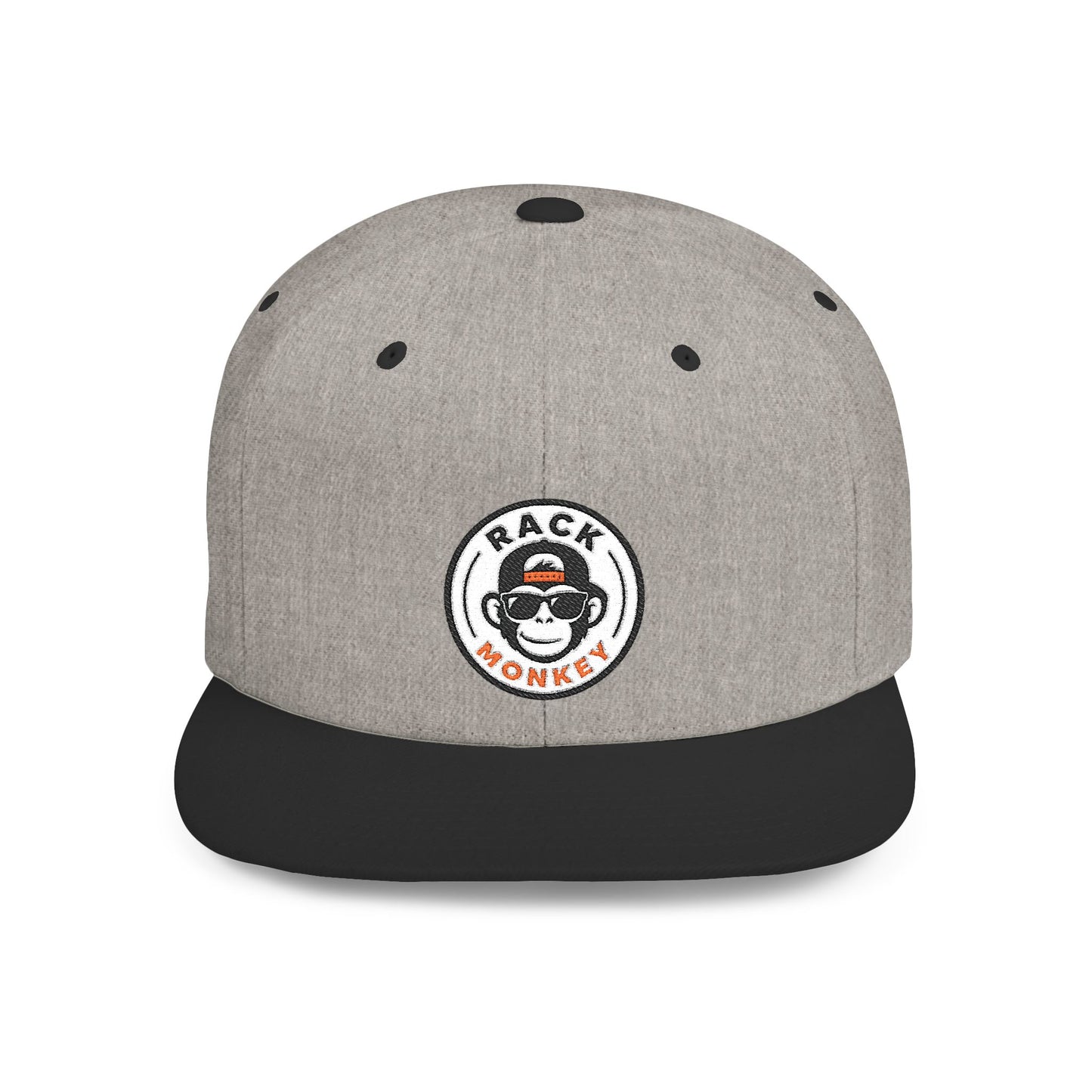 Rack Monkey Embroidered Logo Streetwear Cap -Flat Bill Snapback Hat