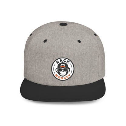 Rack Monkey Embroidered Logo Streetwear Cap -Flat Bill Snapback Hat