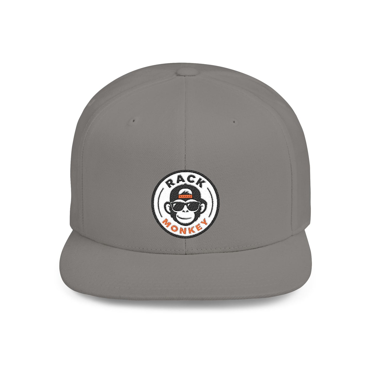 Rack Monkey Embroidered Logo Streetwear Cap -Flat Bill Snapback Hat