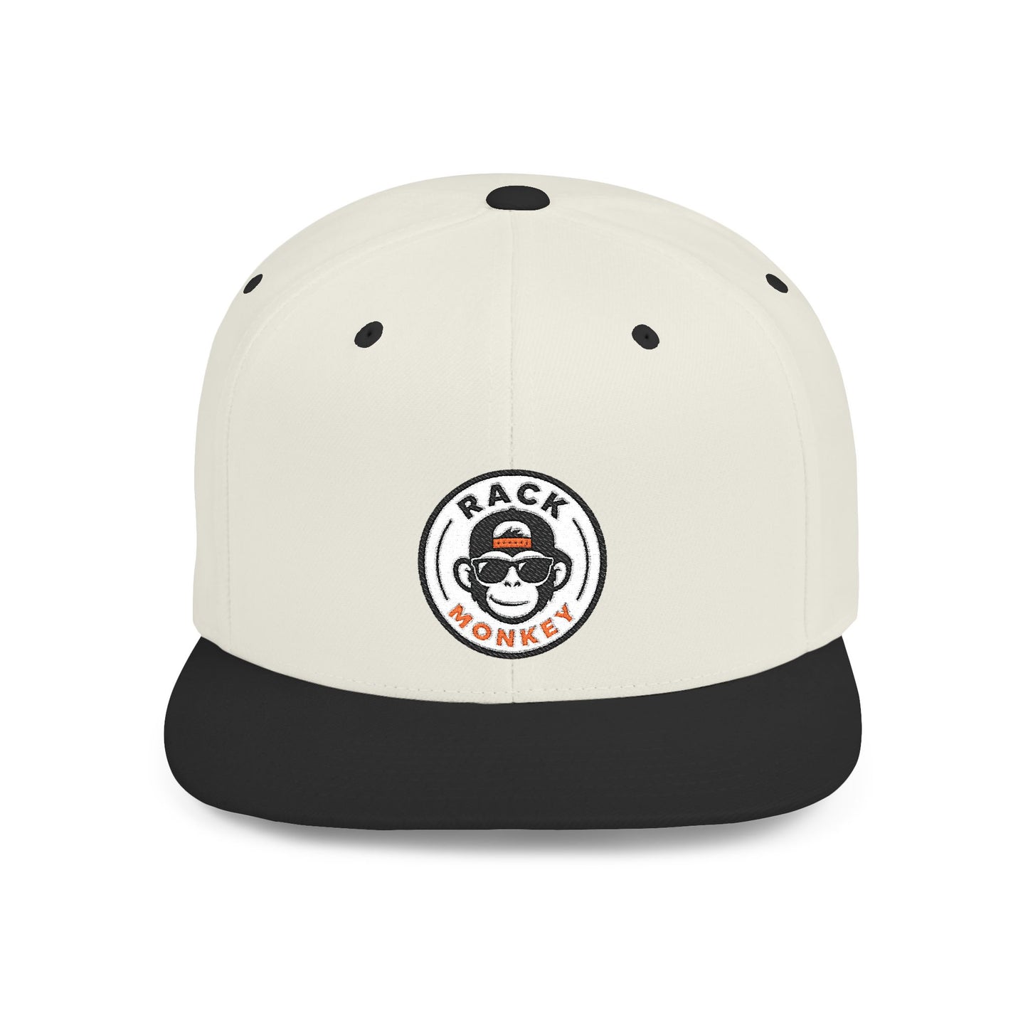 Rack Monkey Embroidered Logo Streetwear Cap -Flat Bill Snapback Hat