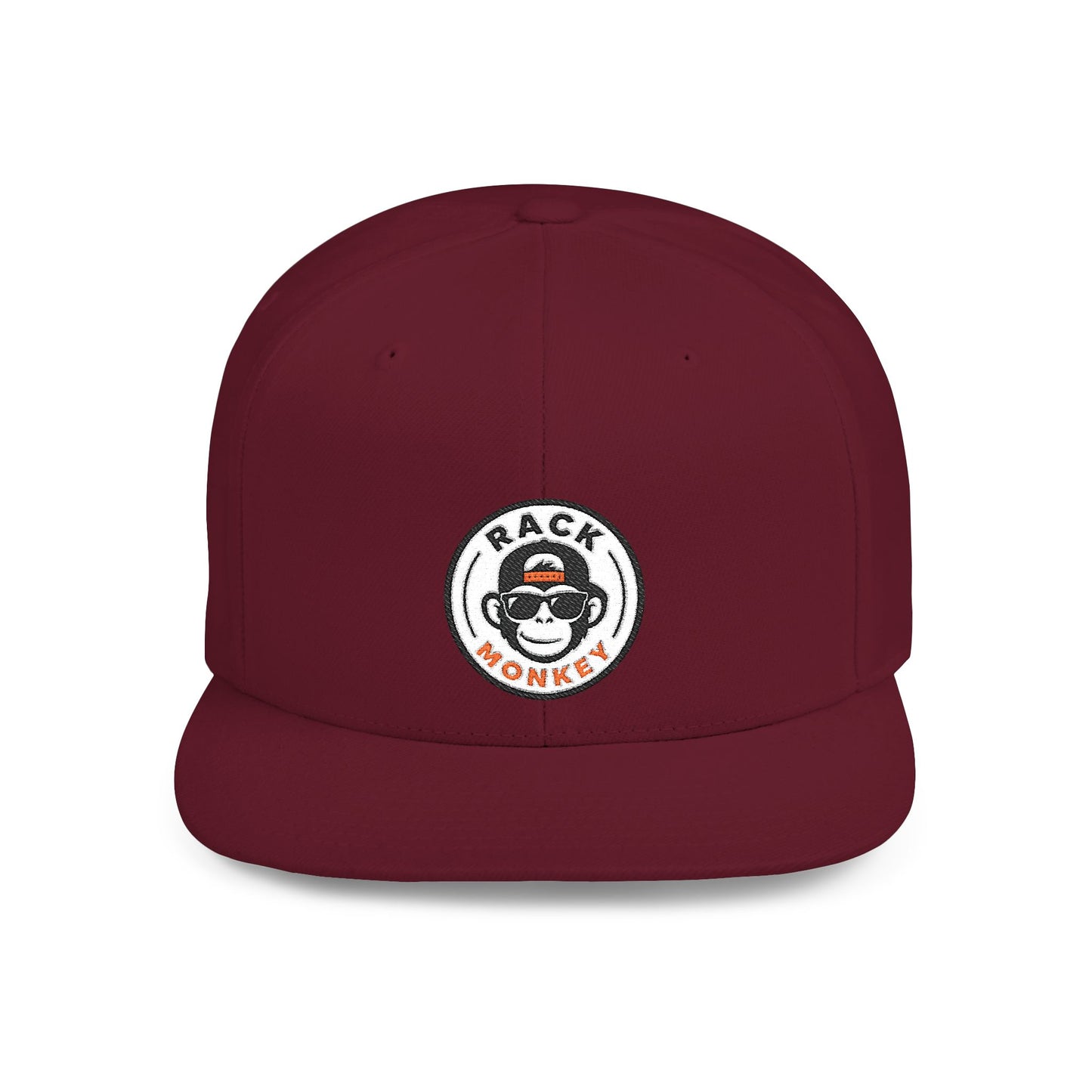 Rack Monkey Embroidered Logo Streetwear Cap -Flat Bill Snapback Hat